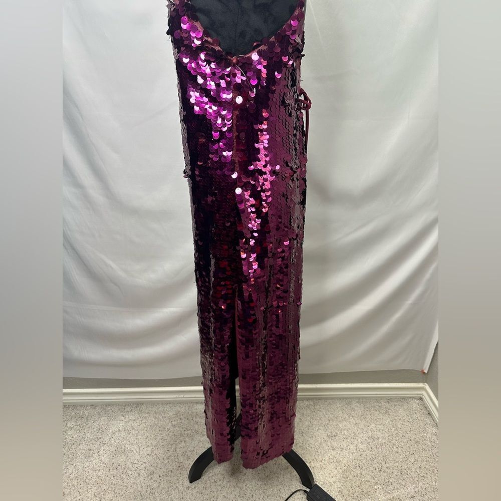 Free People Paillette Party Midi/Maxi Slip Dress Burgundy Big Sequins XS NWOT - Picture 7 of 10